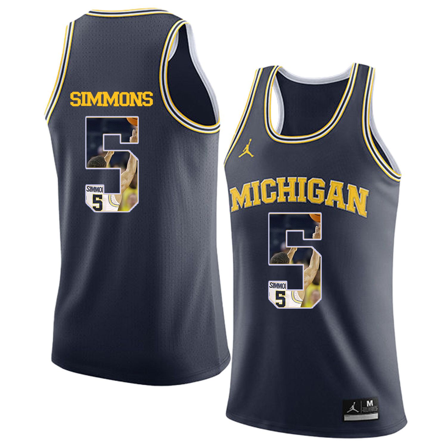 Men Jordan University of Michigan Basketball Navy #5 Simmons Fashion Edition Customized NCAA Jerseys->customized ncaa jersey->Custom Jersey